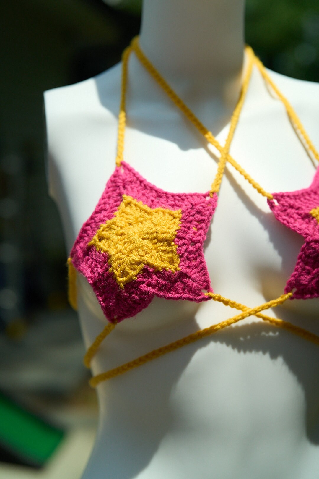 Handmade Star Crochet Festival Bikini Set Yellow and Pink