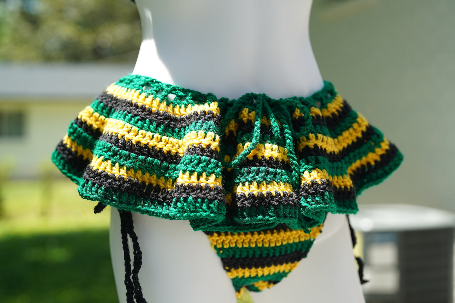 Handmade Jamaica Crochet Bikini 4-Piece Set with Micro Mini Skirt and Bucket Hat