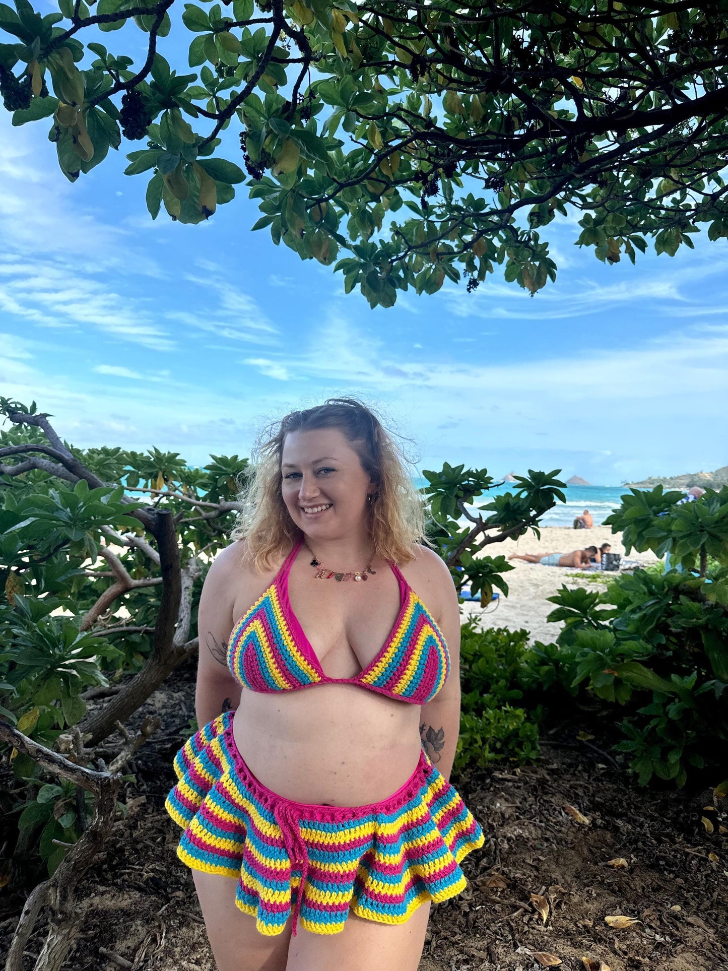 Handmade Crochet Candy Set - Matching Set with Bikini top & Tutu cover up Skirt for beach vacation, raves and festivals