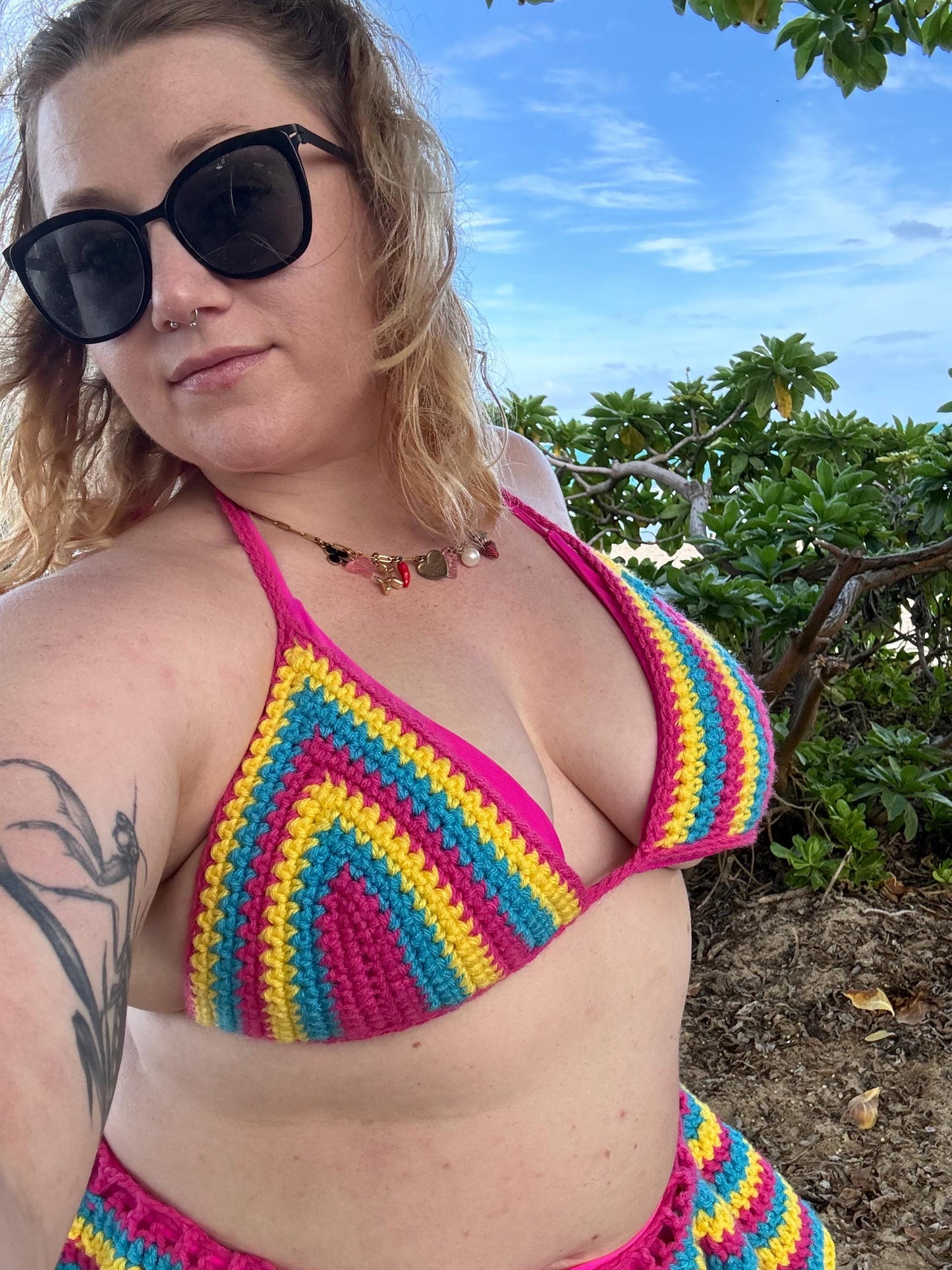 Handmade Crochet Candy Set - Matching Set with Bikini top & Tutu cover up Skirt for beach vacation, raves and festivals