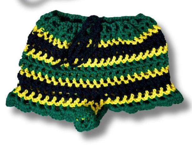 Jamaican Rasta Crochet Shorts with Crop Top and Bucket Hat Matching Set