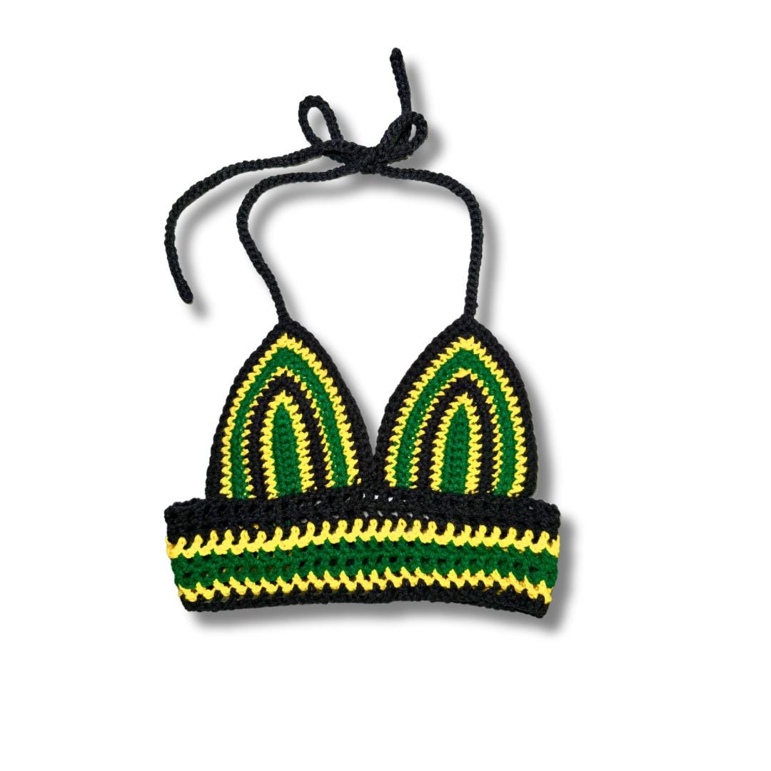 Jamaican Rasta Crochet Shorts with Crop Top and Bucket Hat Matching Set