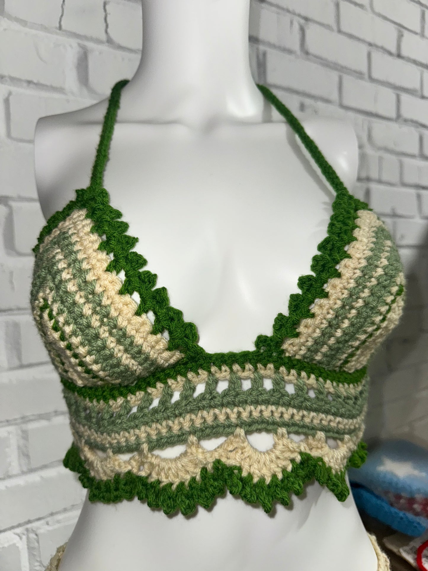 Green Ruffle Shorts Crochet Matching Set Fairycore