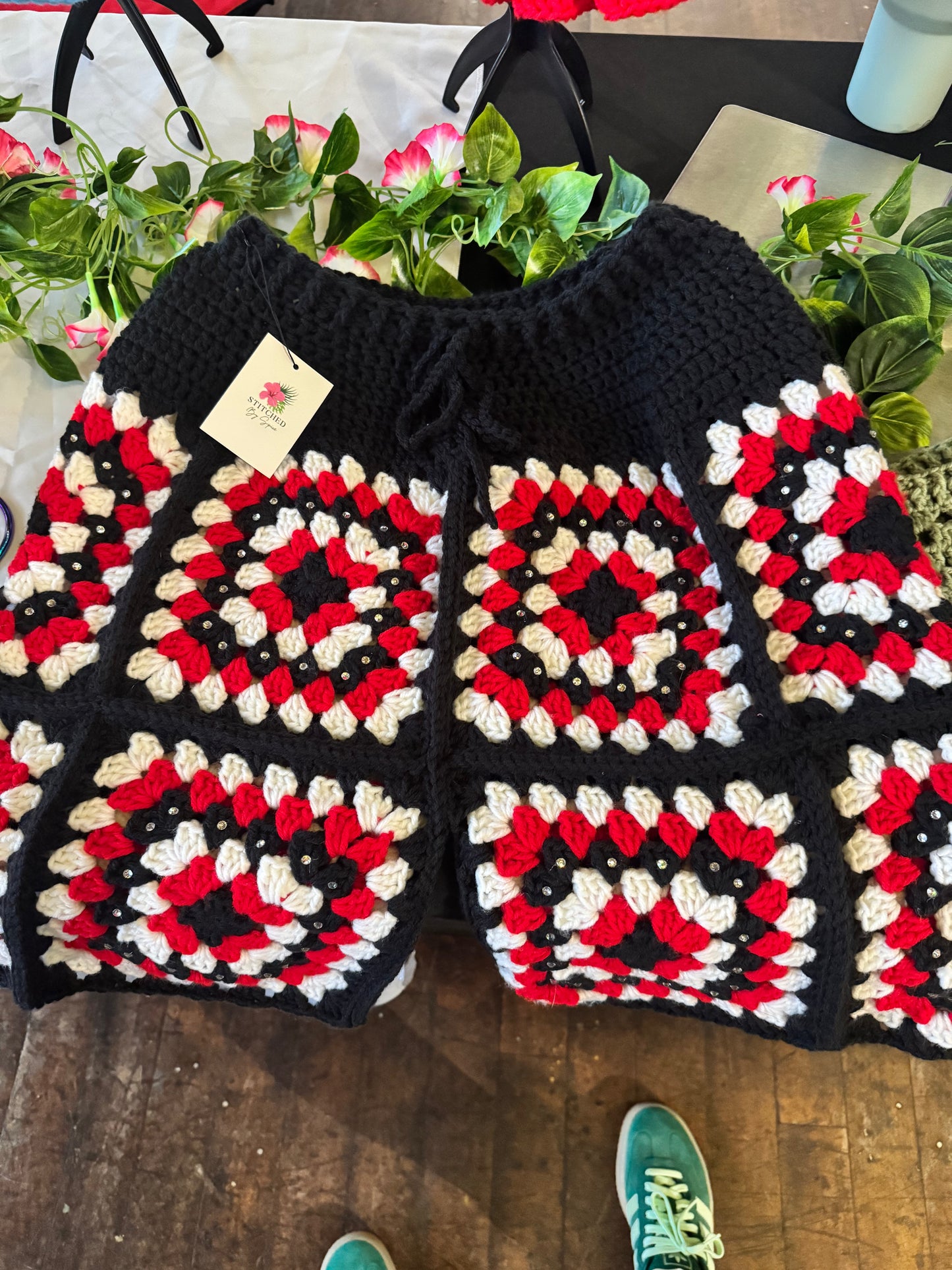 Men’s Crochet Rhinestone Shorts