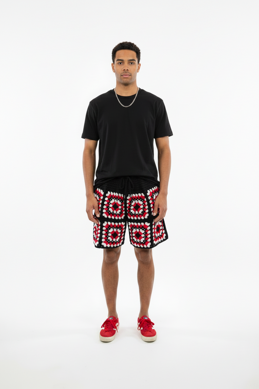 Men’s Crochet Rhinestone Shorts
