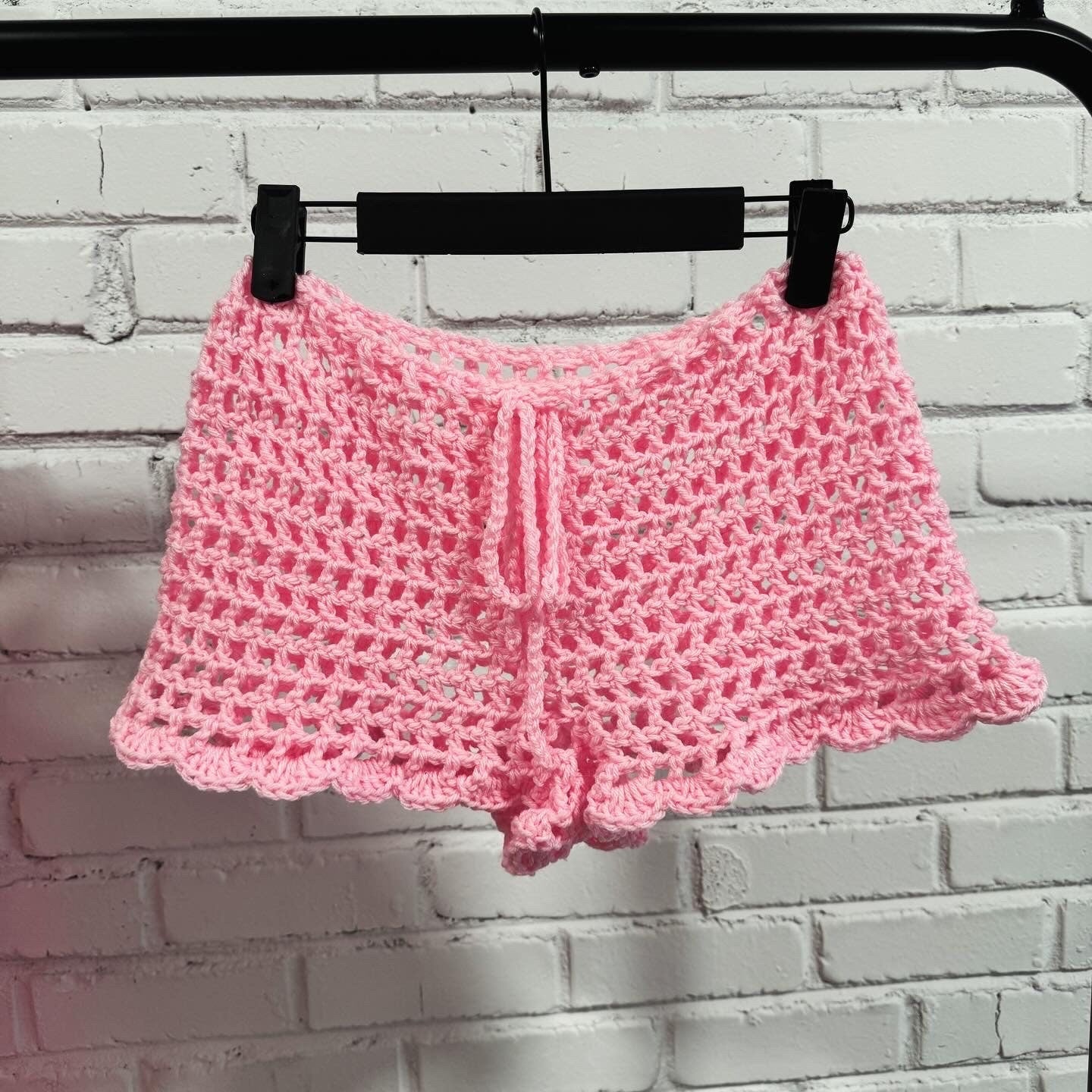 Pink Crochet Matching Coquette Festival Set with Bikini top and Shorts