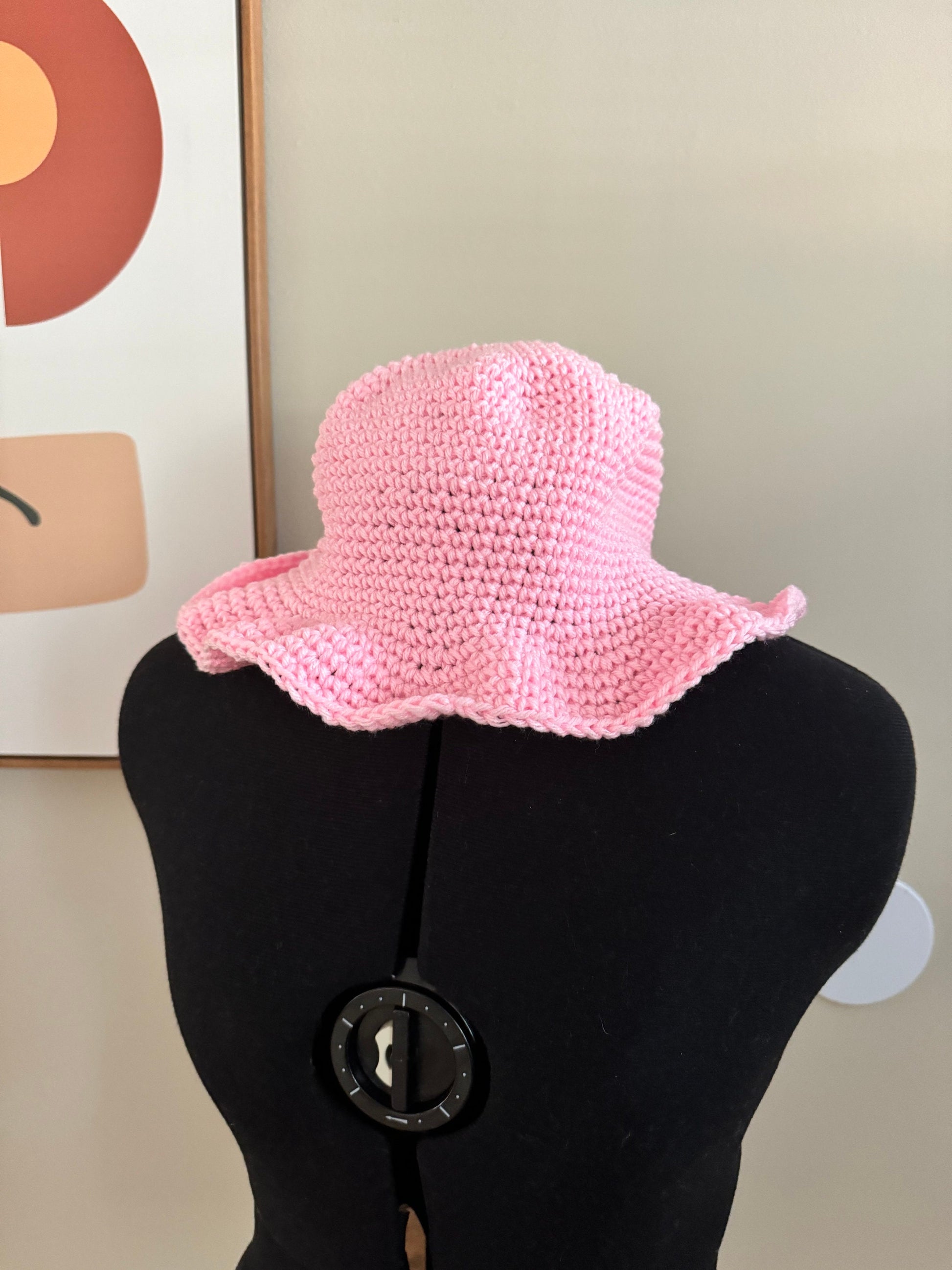 Handmade Coquette Pink Crochet Bucket Hat
