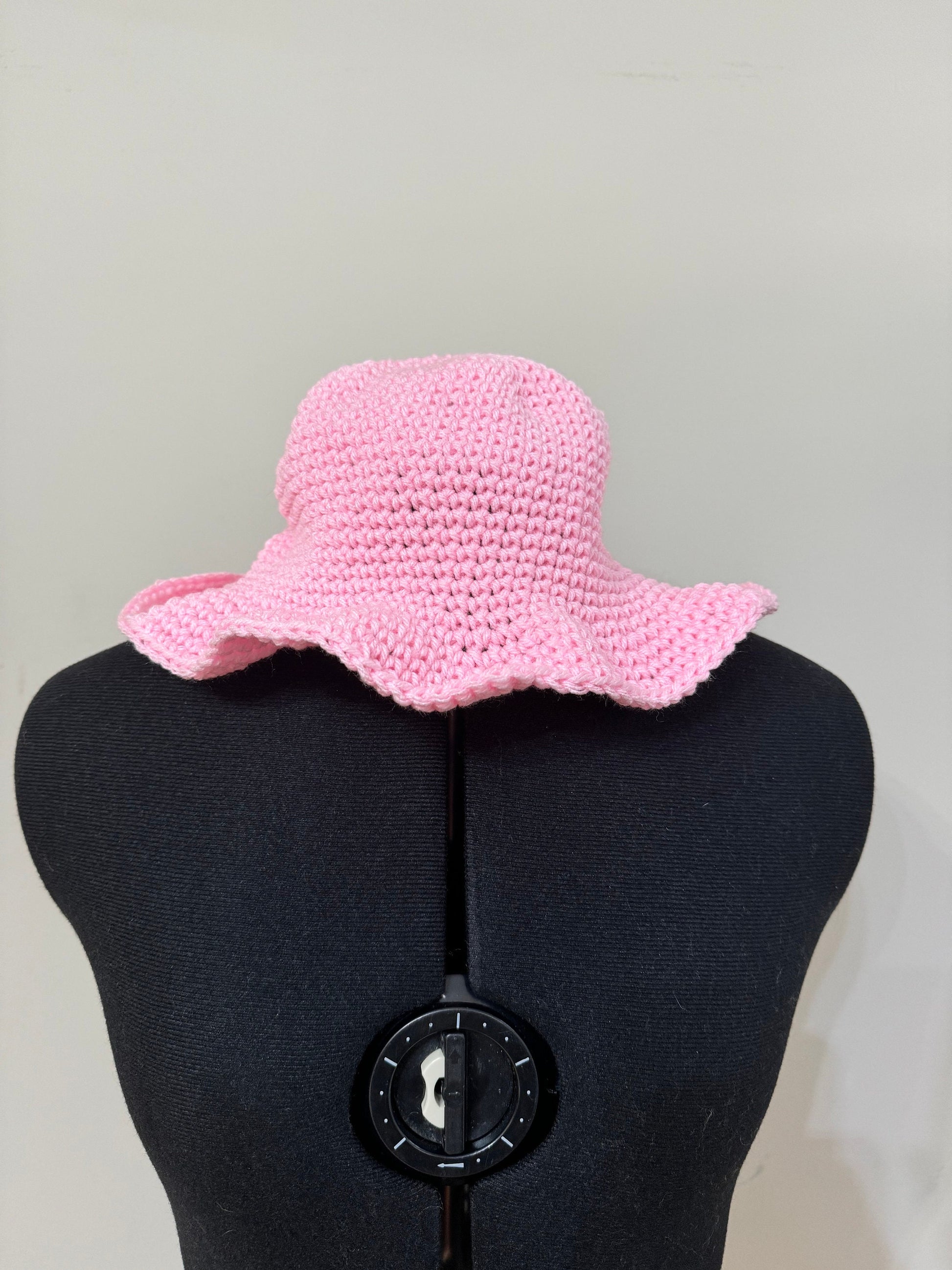 Handmade Coquette Pink Crochet Bucket Hat