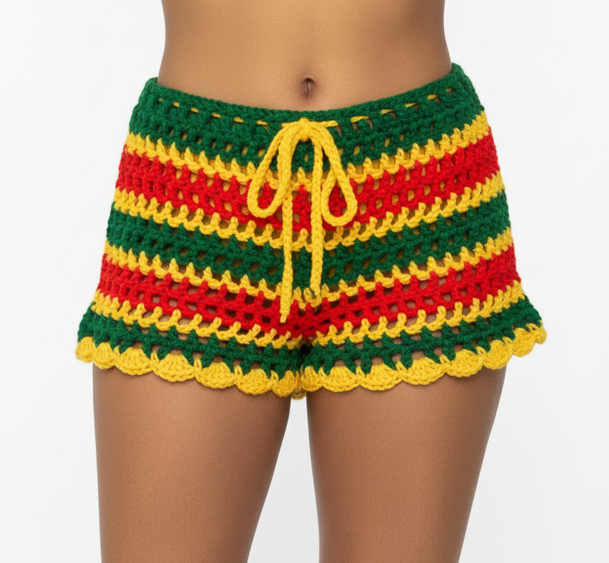 Jamaica Rasta Mesh Crochet Shorts