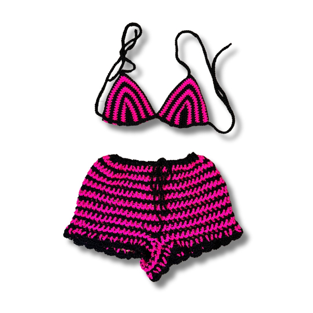 Handmade Crochet Matching Festival Set Bikini Top with Shorts