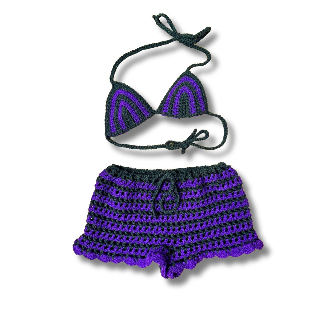 Handmade Crochet Matching Festival Set Bikini Top with Shorts