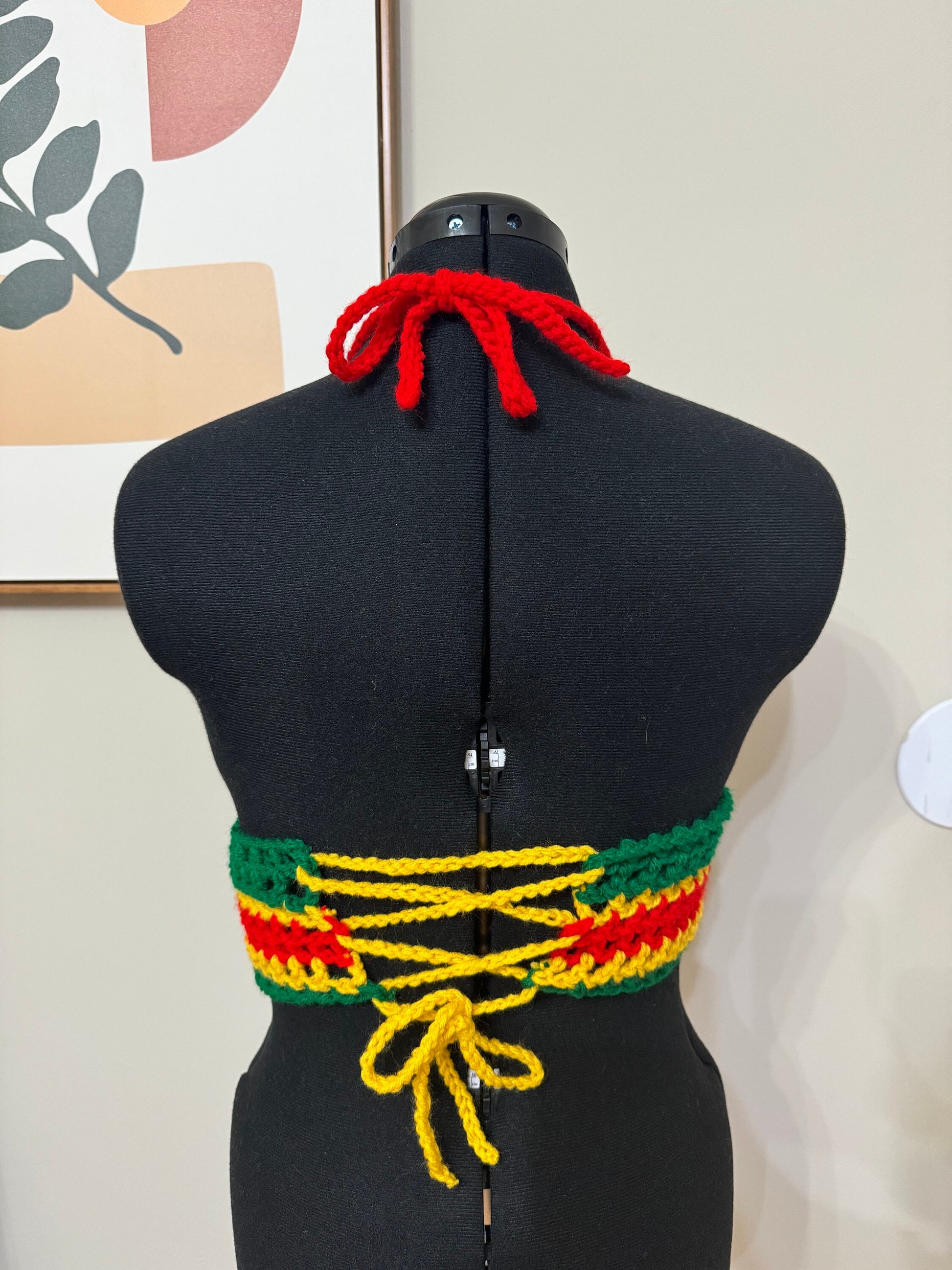 Jamaican Rasta Crochet Shorts with Crop Top and Bucket Hat Matching Set