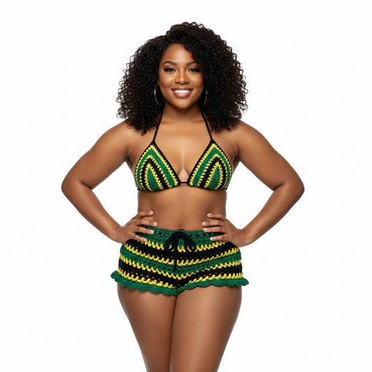 Jamaica Mesh Crochet Shorts with Bikini Matching Set