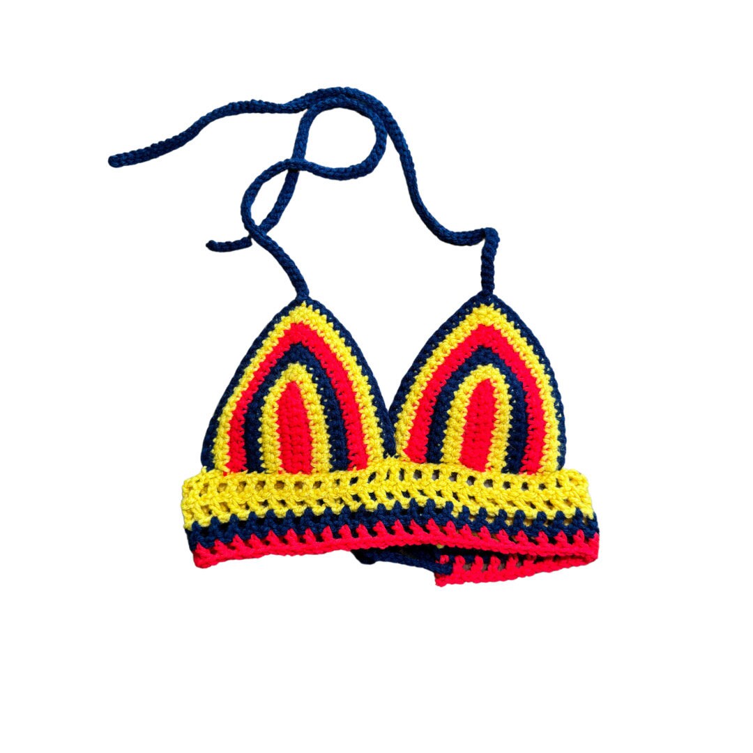 Summer Festival Crochet Shorts with Crop Top and Bucket Hat Matching Set Colombia Colors