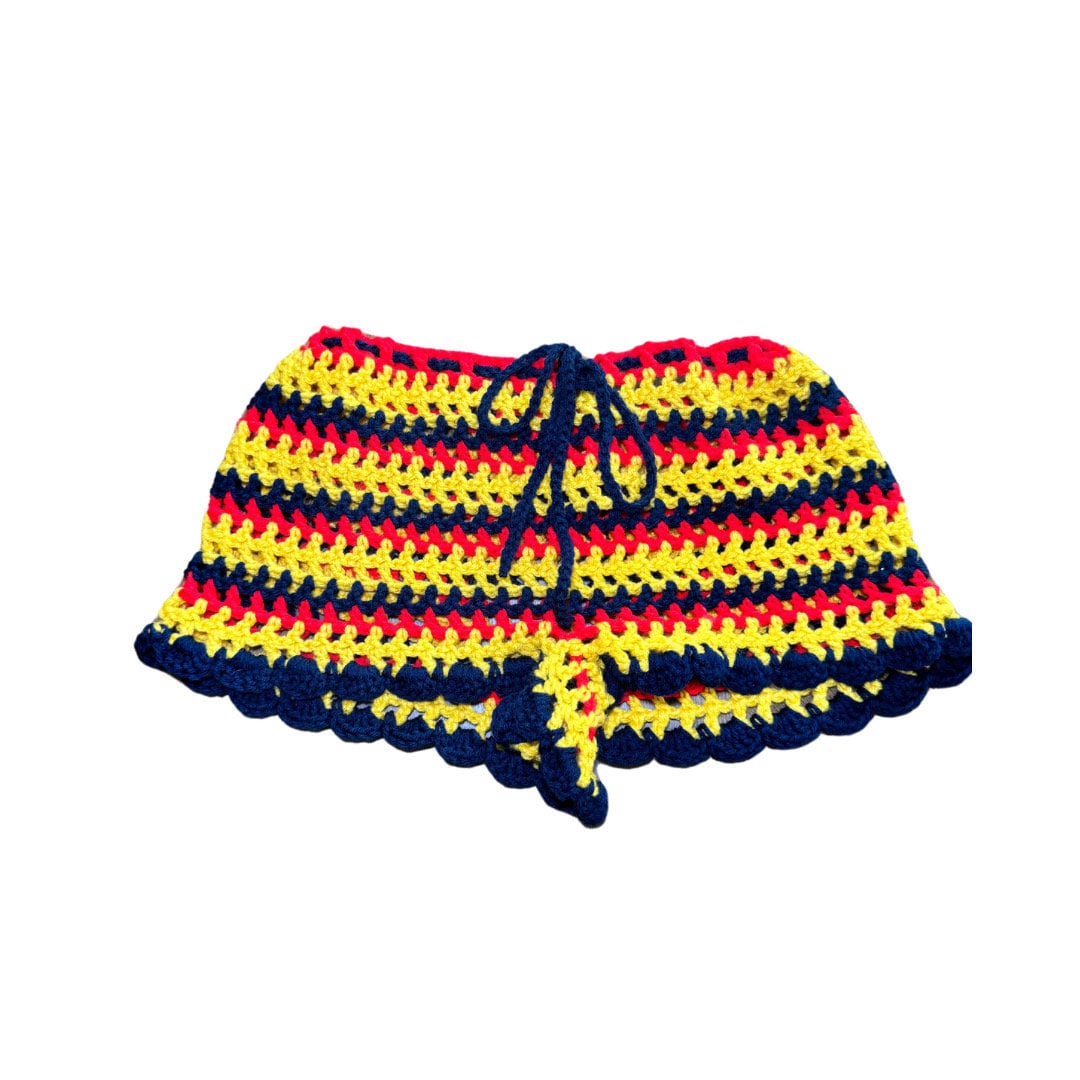 Summer Festival Crochet Shorts with Crop Top and Bucket Hat Matching Set Colombia Colors