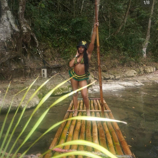 Handmade Jamaica Crochet Bikini 4-Piece Set with Micro Mini Skirt and Bucket Hat
