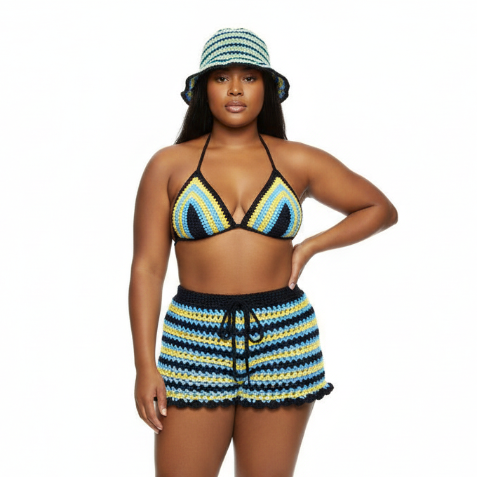 Bahamian Mesh Crochet Shorts with Bikini Matching Set