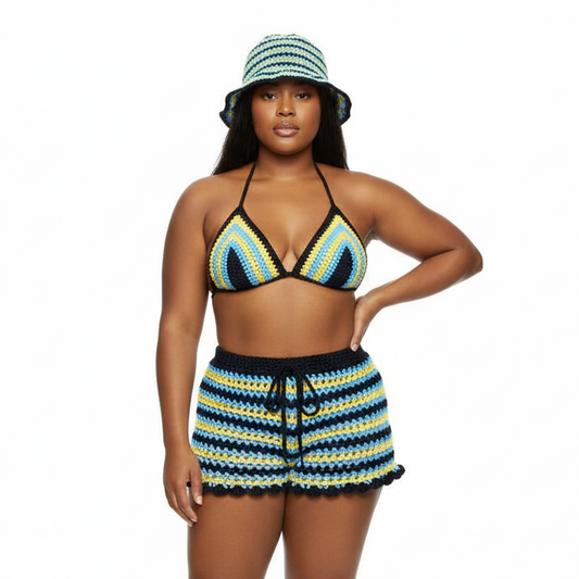 Bahamian Mesh Crochet Shorts with Bikini Matching Set