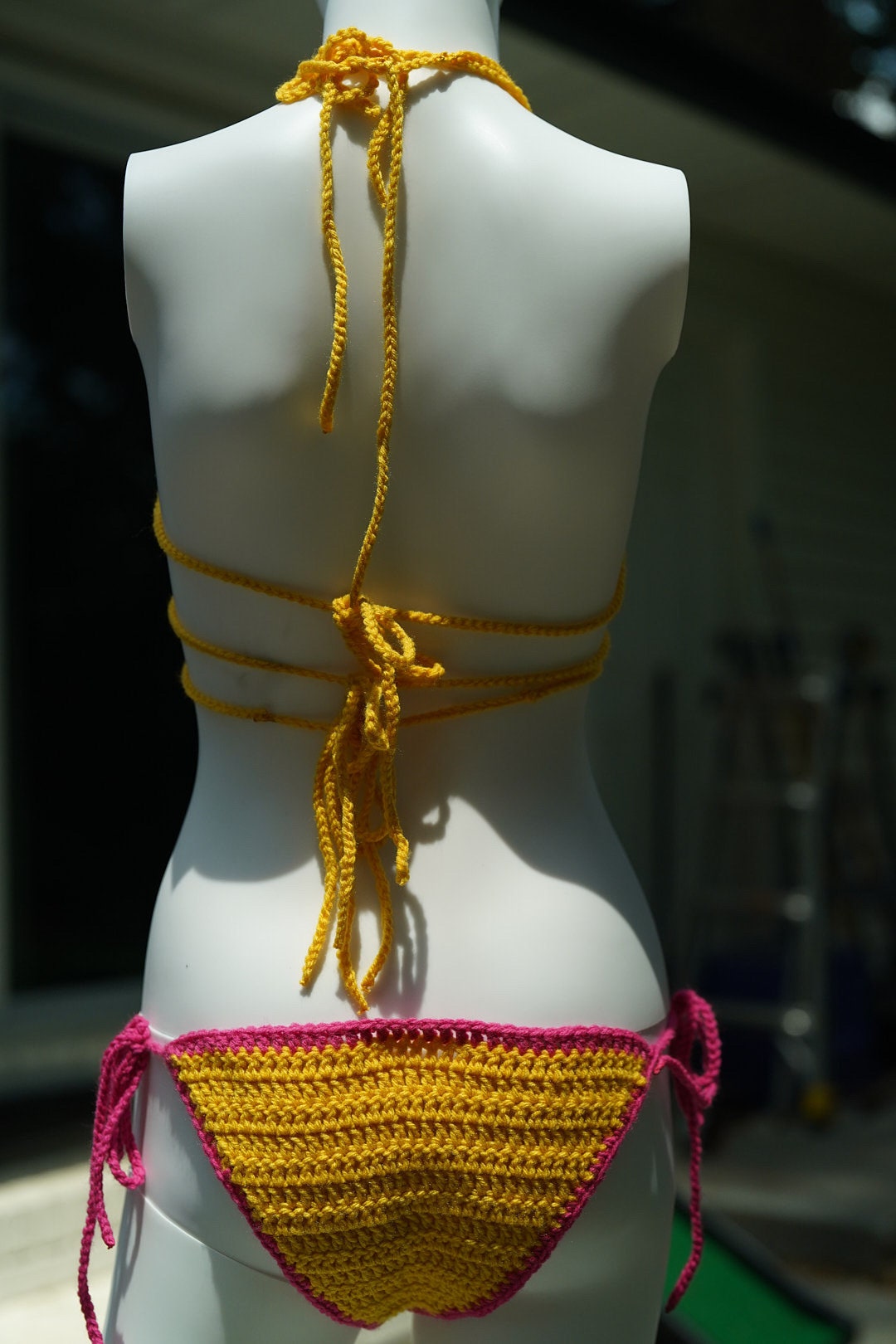 Handmade Star Crochet Festival Bikini Set Yellow and Pink