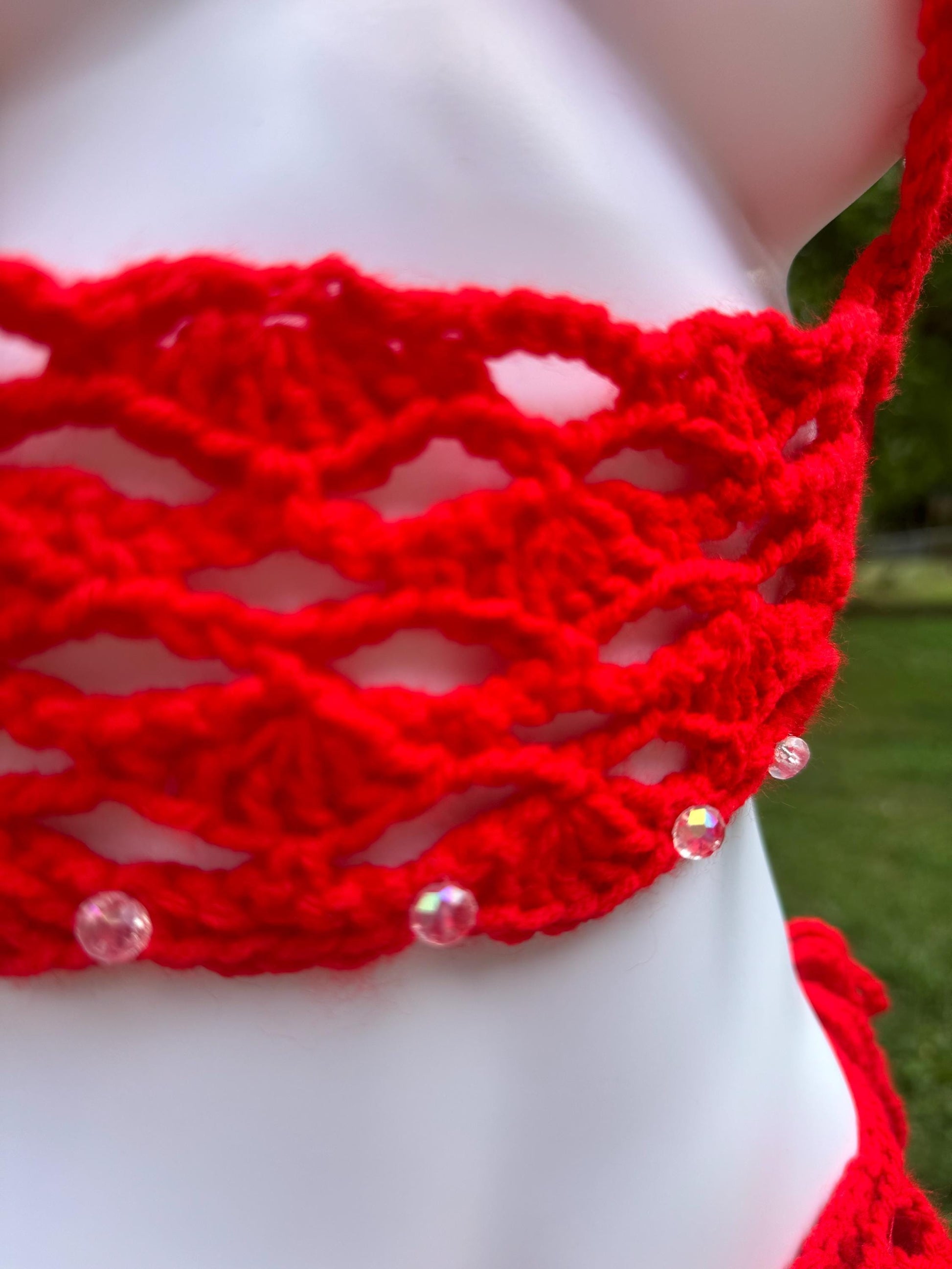 Handmade Crochet Bikini 3-Piece Set with Micro Mini Skirt & Coquette Bow Details