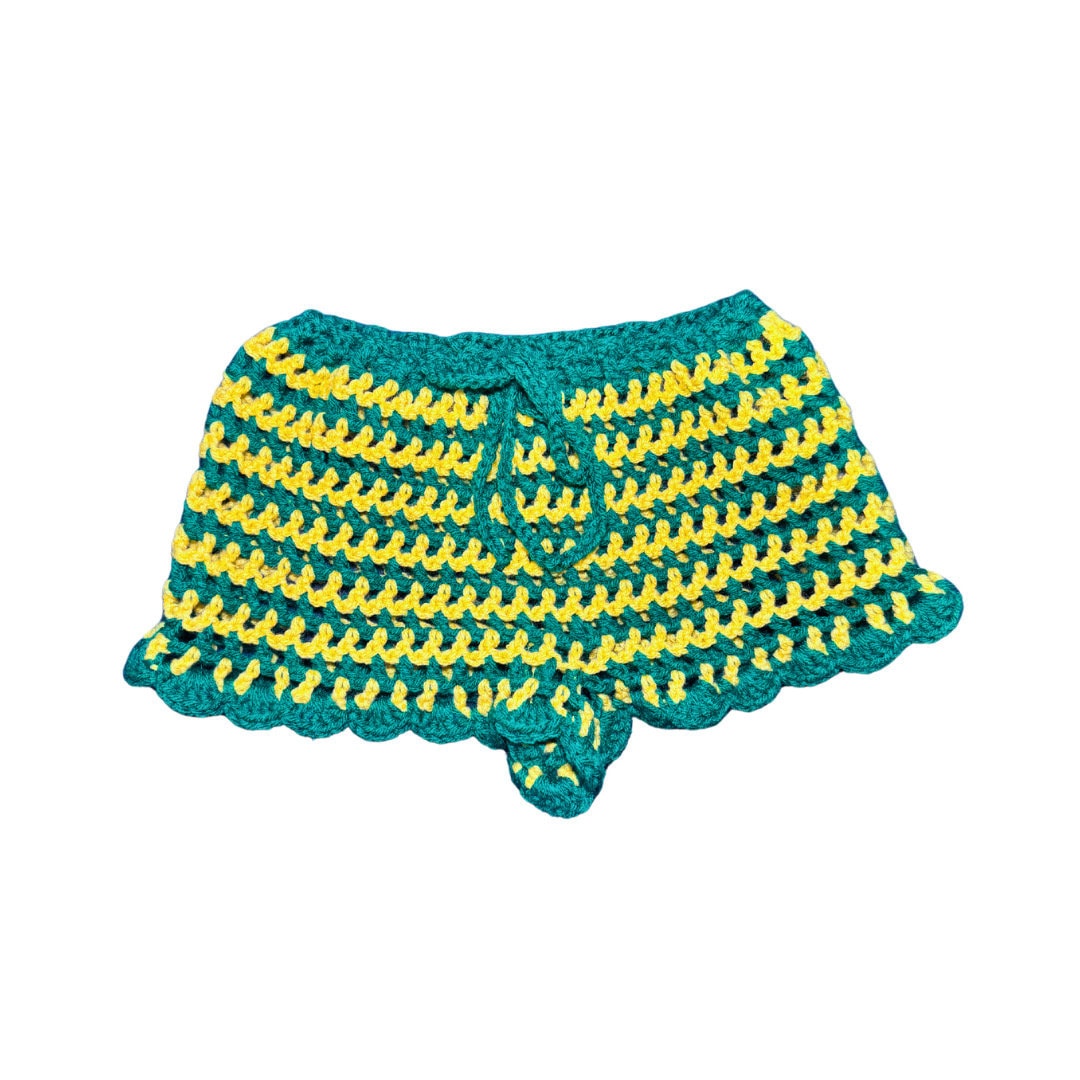 Brazil Handmade Mesh Crochet Shorts with Bikini Top Matching Set