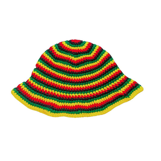 Handmade Jamaica Rasta Crochet Striped Bucket Hat