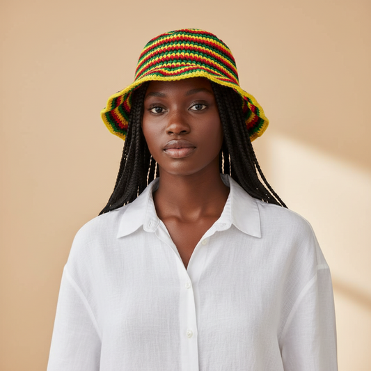 Handmade Jamaica Rasta Crochet Striped Bucket Hat