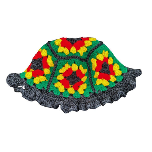 Handmade Jamaica Rasta Crochet Granny Square Bucket Hat with Ruffle Brim