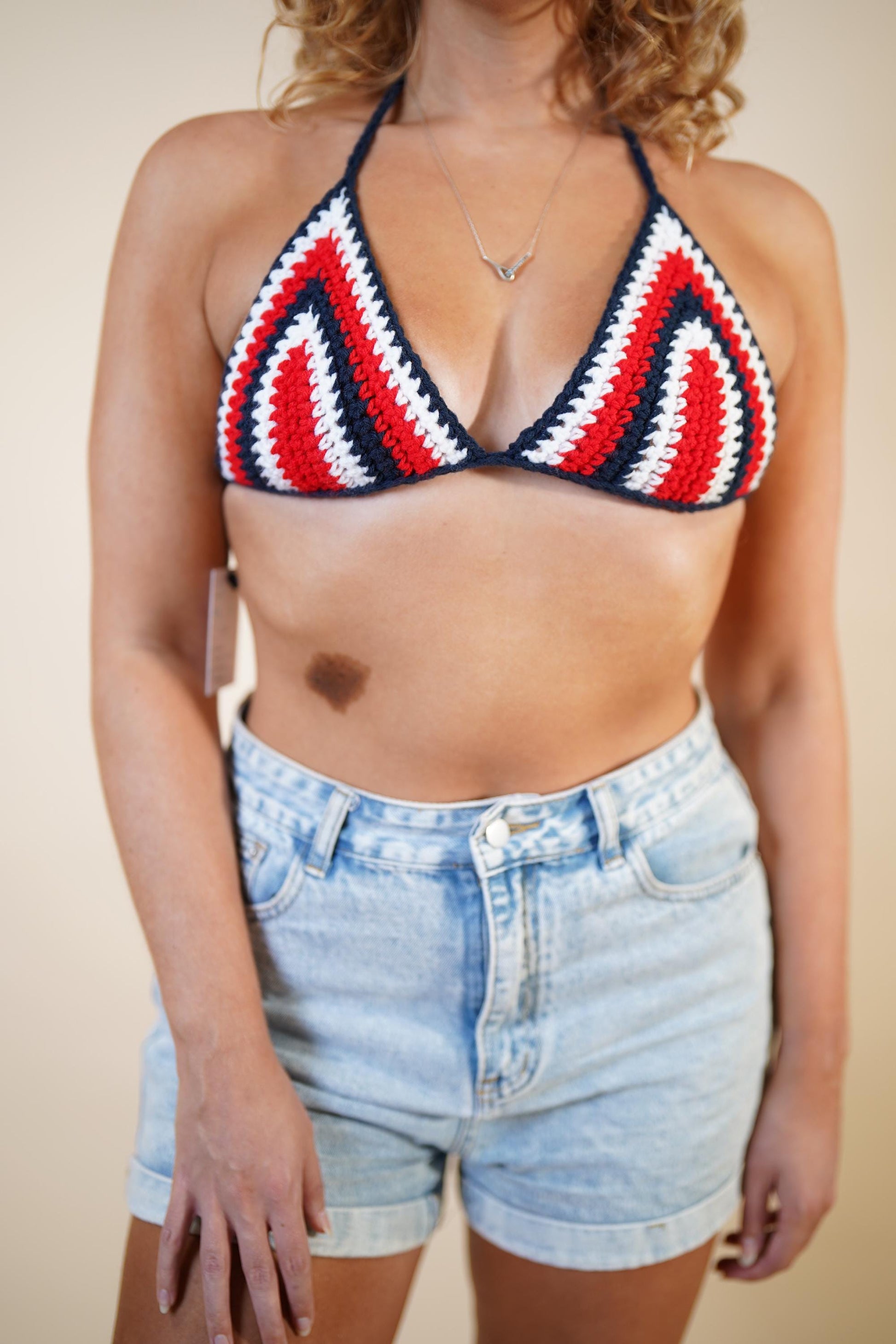 Handmade American Flag Crochet Bikini Top