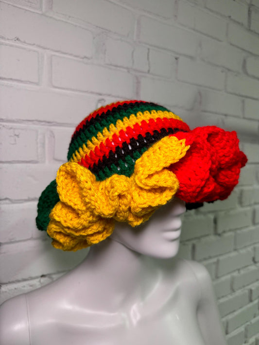 Handmade Crochet Ruffle Bucket Hat - Rasta Jamaica Colors