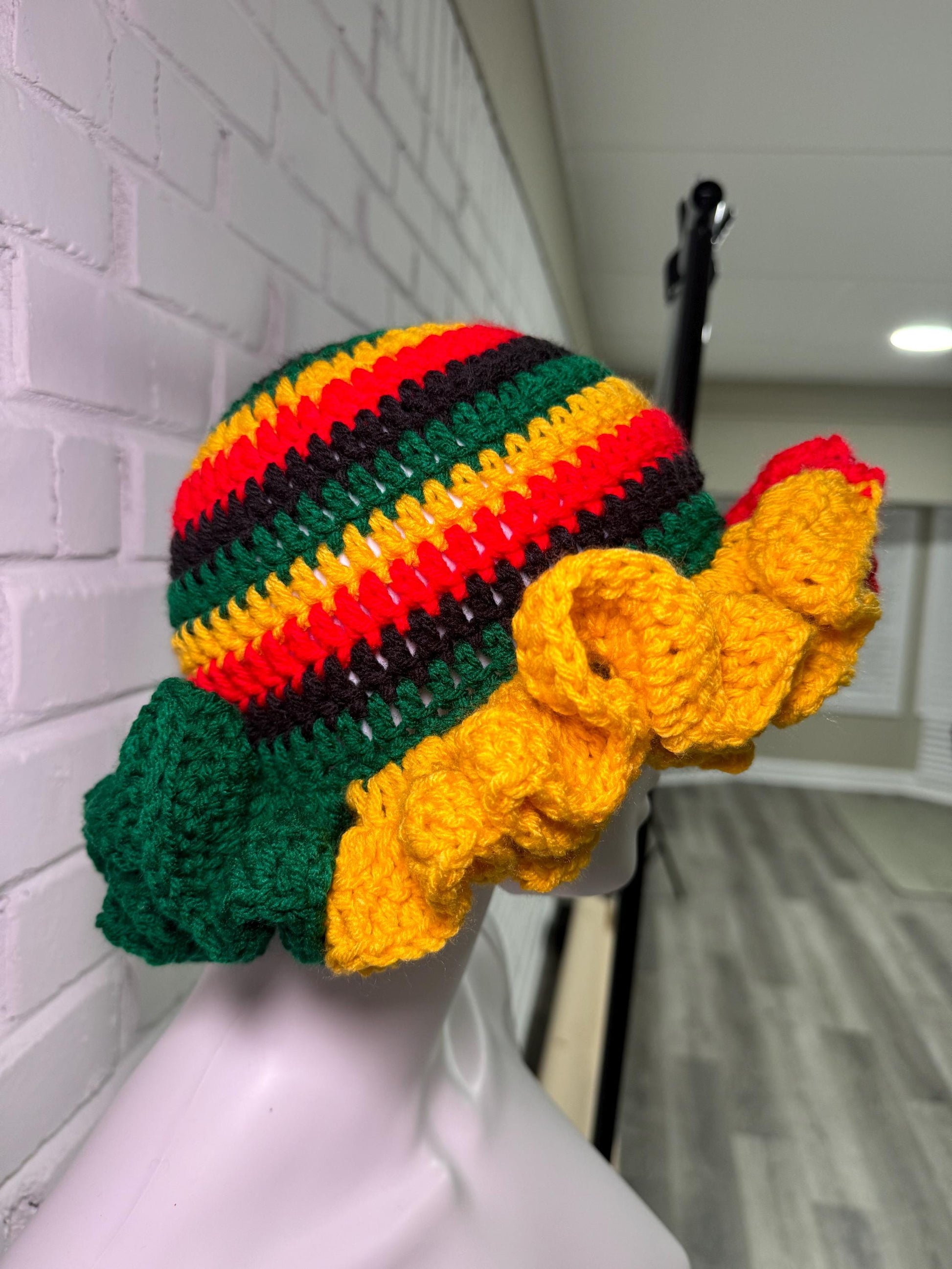 Handmade Crochet Ruffle Bucket Hat - Rasta Jamaica Colors
